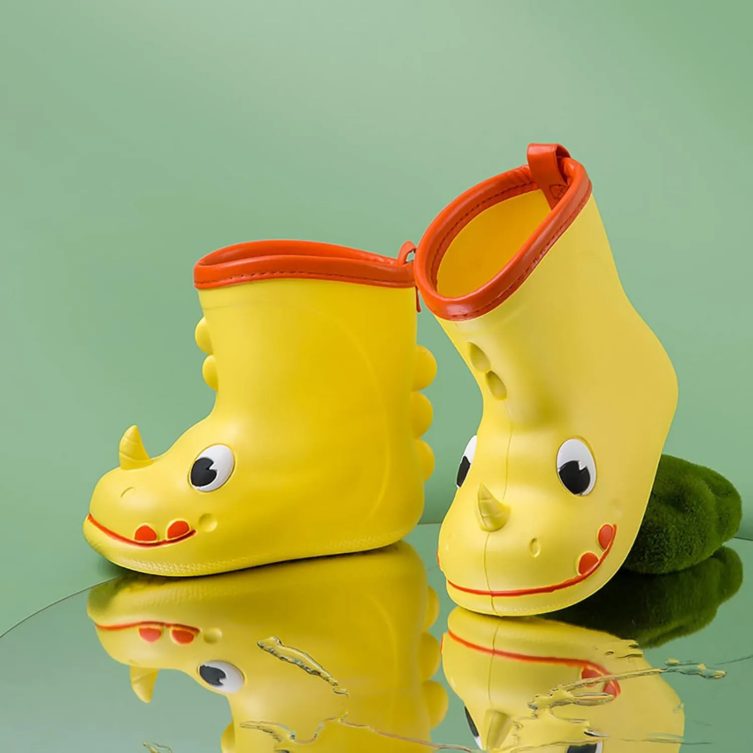 Cartoon Animals Rain Boots Toddler Kids Rain Shoes Childrens Adorable Lightwight Waterproof Rubber Big Girl Dress Shoes (Yellow, 170)