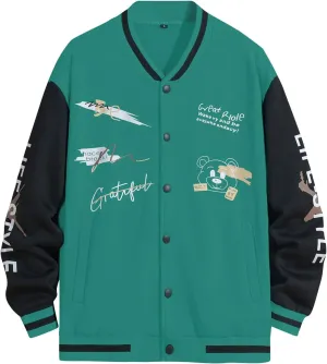 Casual Hip Hop Baseball Jackets for Men Funky Long Sleeve Graphic Bomber Coats Patchwork Varsity College Jackets