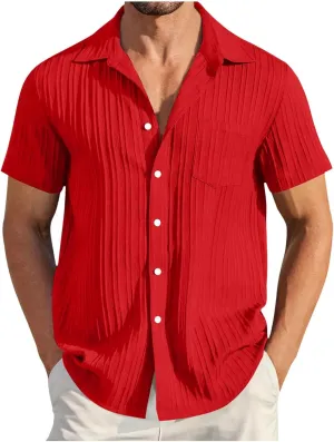 Cathalem Linen Shirts for Men, Men's Casual Button Down Shirts Short Sleeve Textured Summer Beach Shirt with Pocket