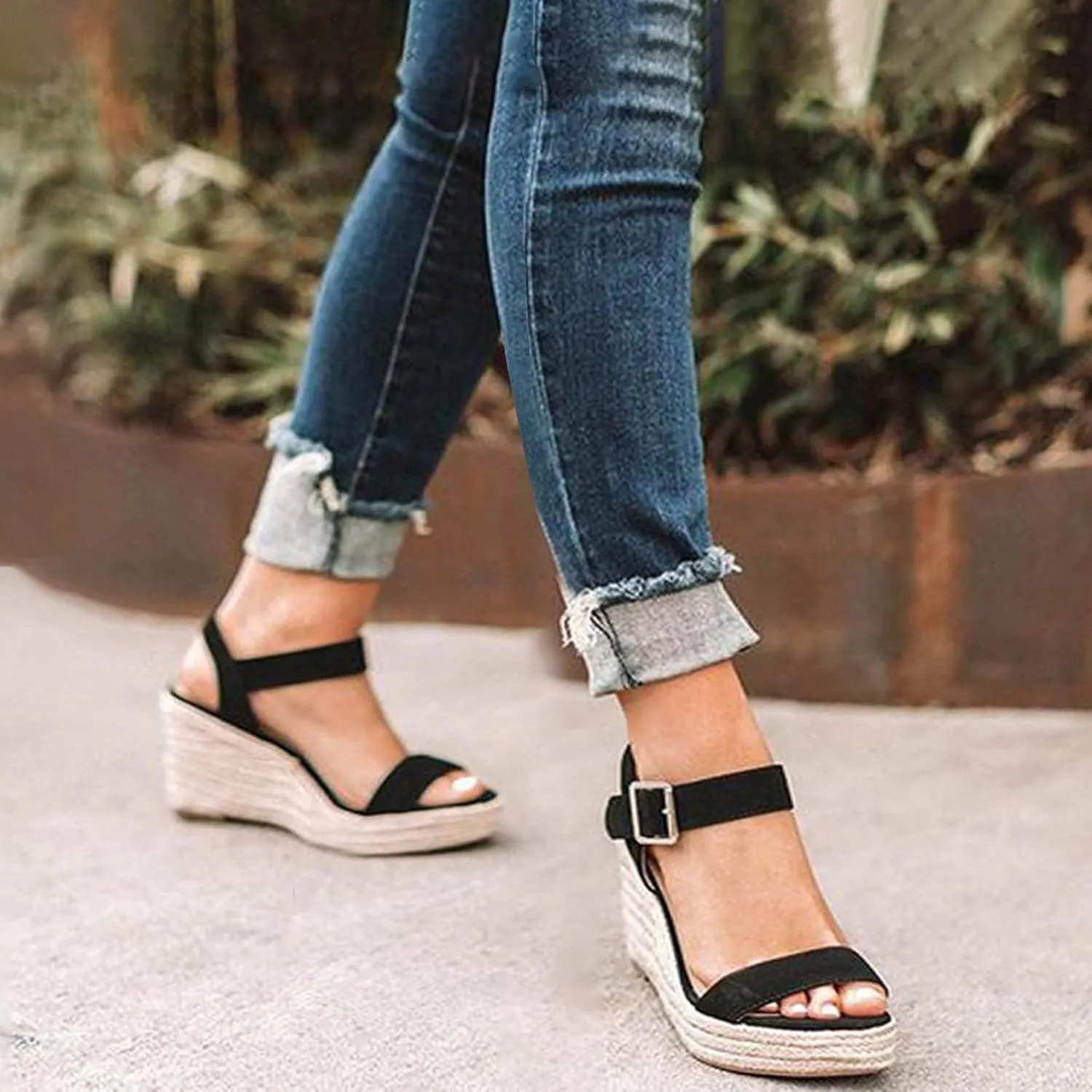 Cathalem Wedge Sandals for Women,Espadrille Sandals Women Dressy Summer Platform Ankle Buckle Sandals Summer Beach Sandals