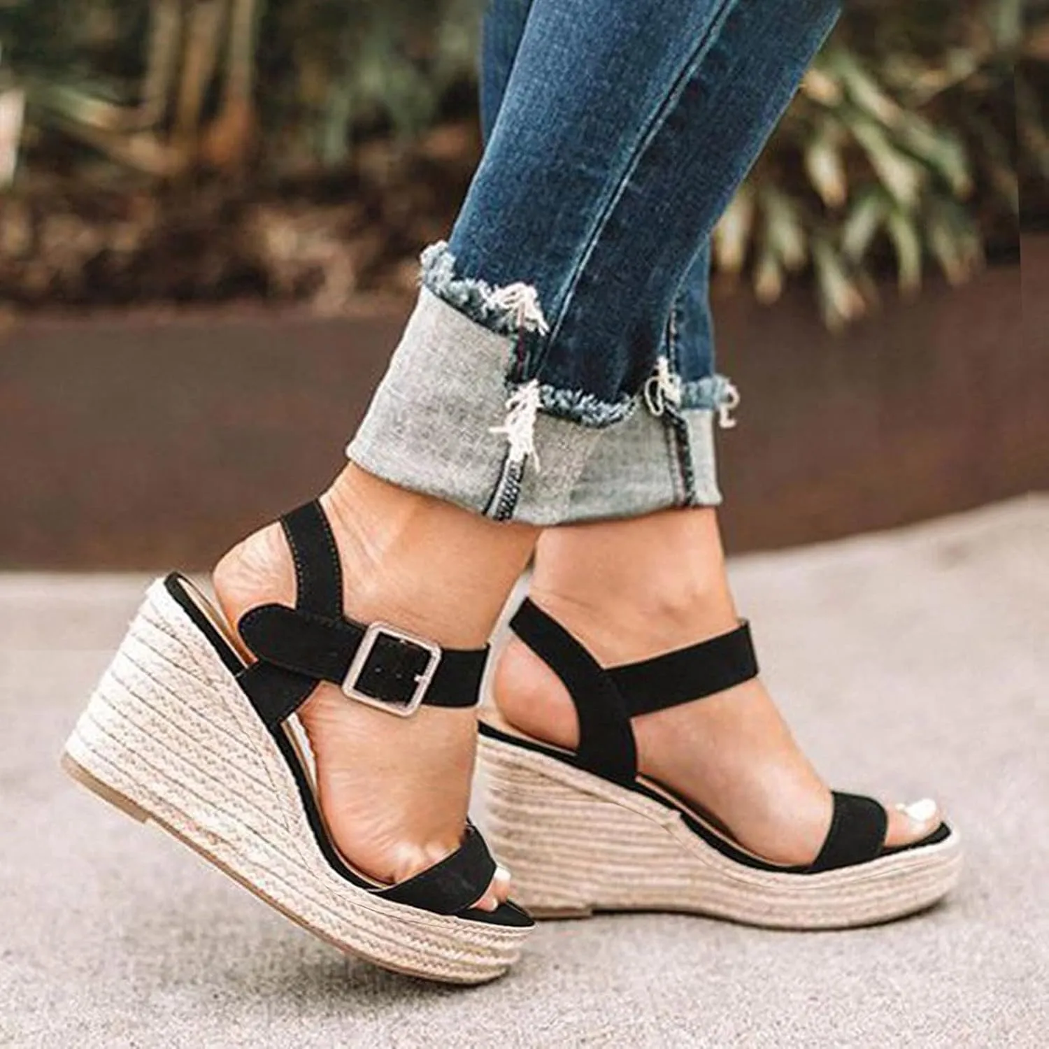 Cathalem Wedge Sandals for Women,Espadrille Sandals Women Dressy Summer Platform Ankle Buckle Sandals Summer Beach Sandals