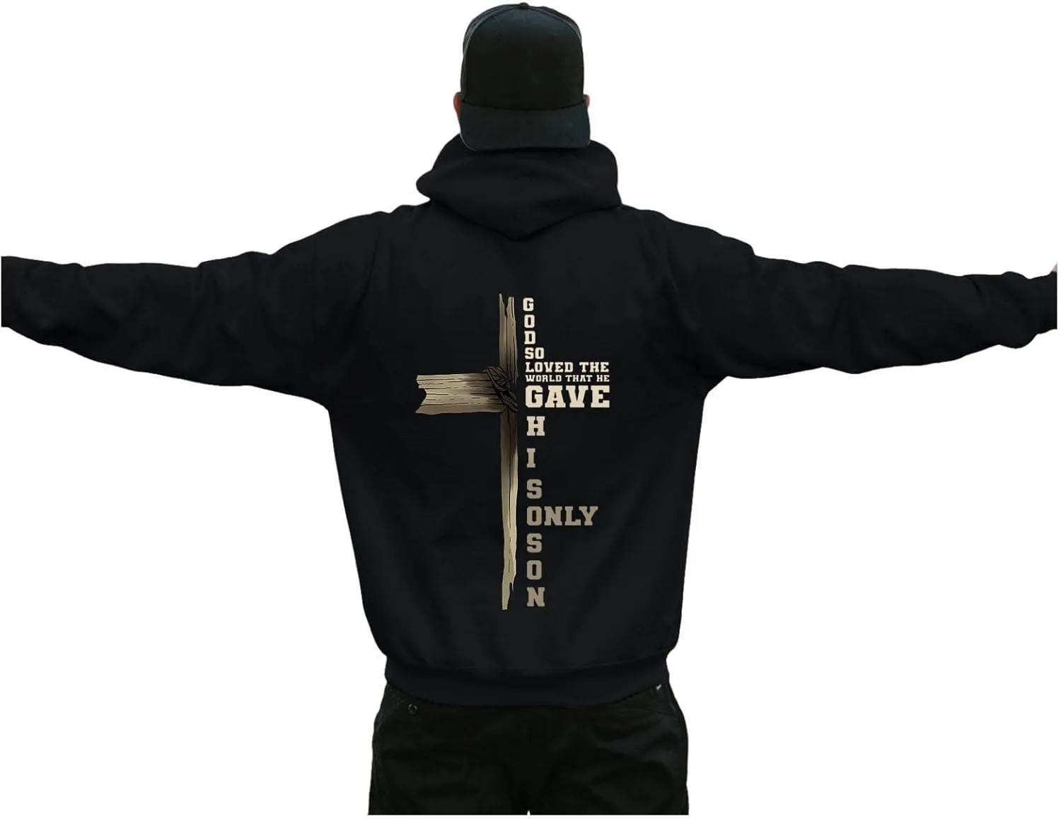 Christian Hoodies for Men Cross Graphic Long Sleeve Pullovers Hoodie Oversized Comfort Fleece Shirts with Pockets