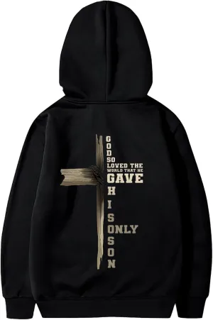 Christian Hoodies for Men Cross Graphic Long Sleeve Pullovers Hoodie Oversized Comfort Fleece Shirts with Pockets