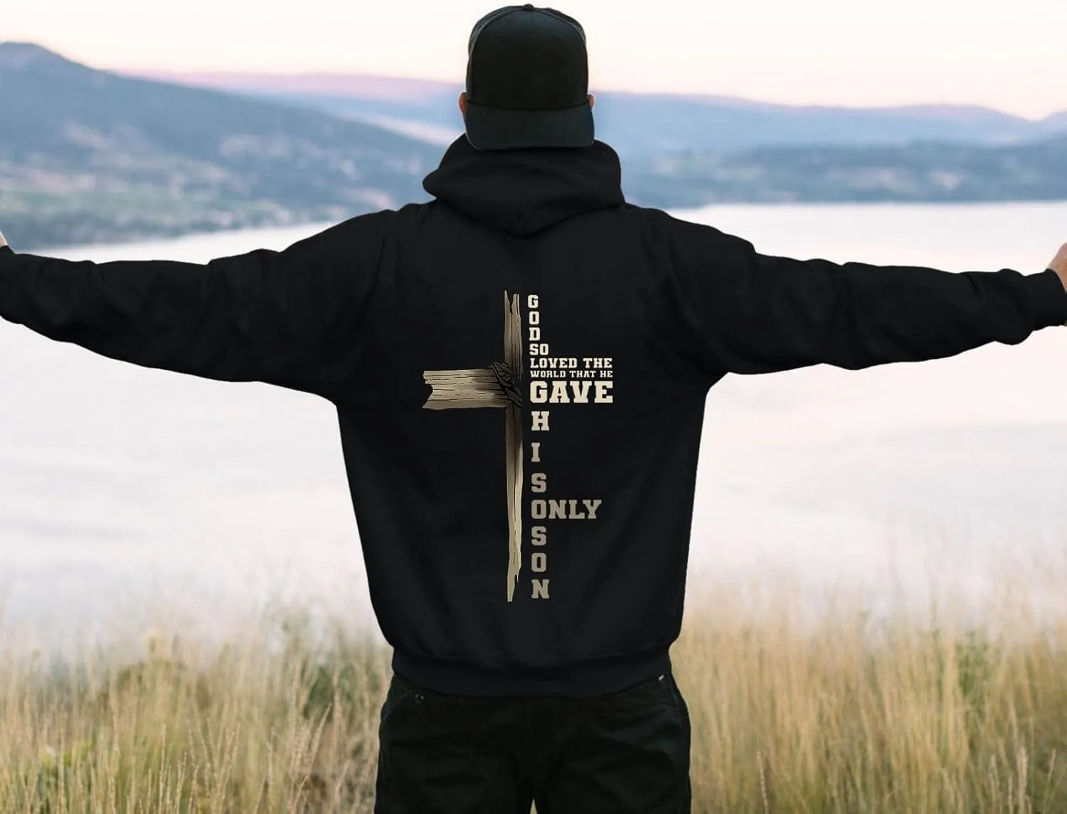 Christian Hoodies for Men Cross Graphic Long Sleeve Pullovers Hoodie Oversized Comfort Fleece Shirts with Pockets