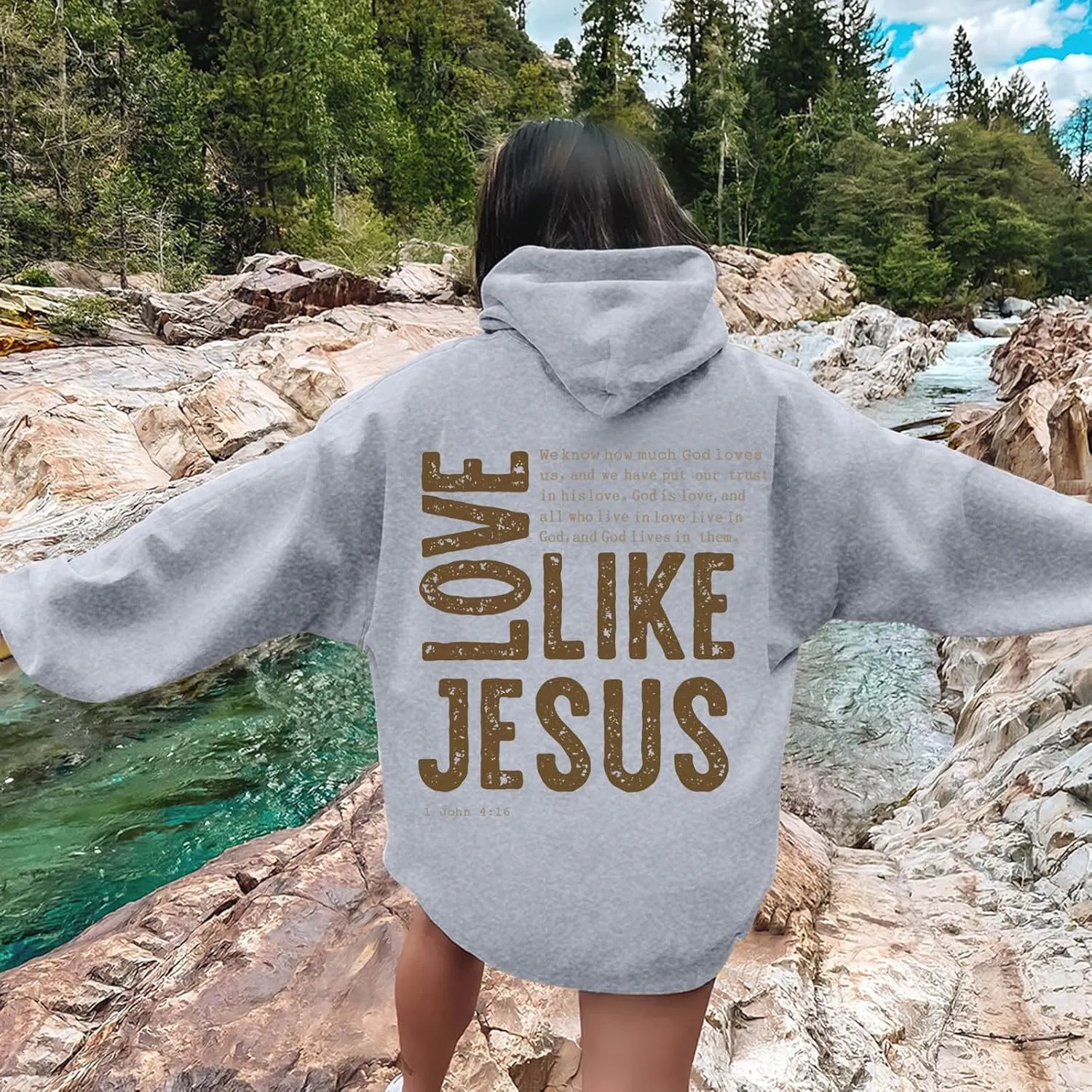 Christian Hoodies for Women Love Like Jesus Letter Graphic Oversized Long Sleeve Jesus Faith Y2K Hooded Sweatshirts Pullover