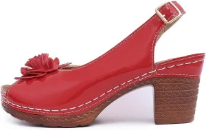 Chunky Heel Sandals for Women Open Toe Ankle Strap Heeled Sandals, Dressy Flower Fish Mouth Wedges Summer Casual Comfortable Dress Shoes All Day Comfort