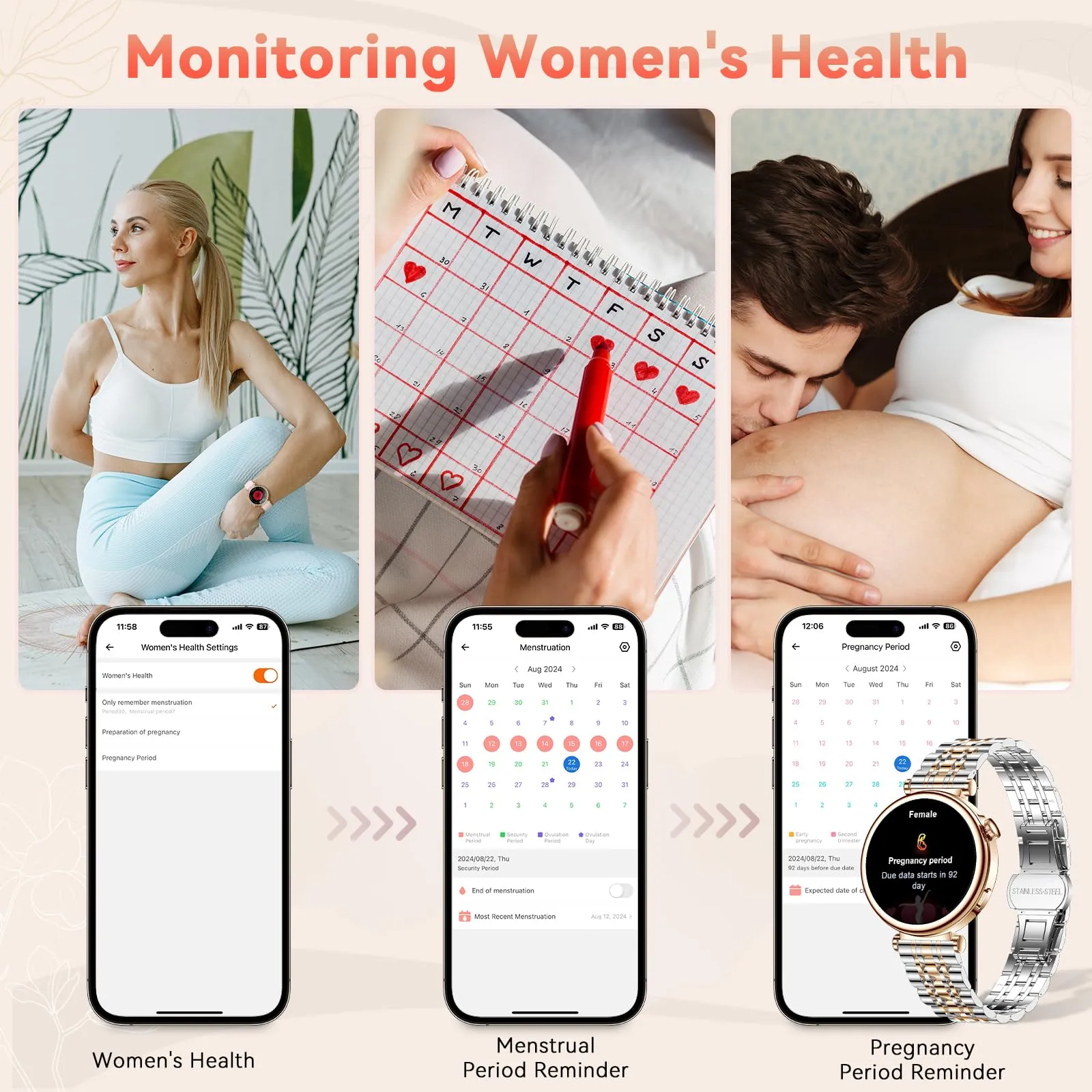 CIVO Smart Watches for Women Fitness: Silver Sport Tracker Health - Blood Pressure Heart Rate Monitor Ladies Smartwatch for Android iOS Phone