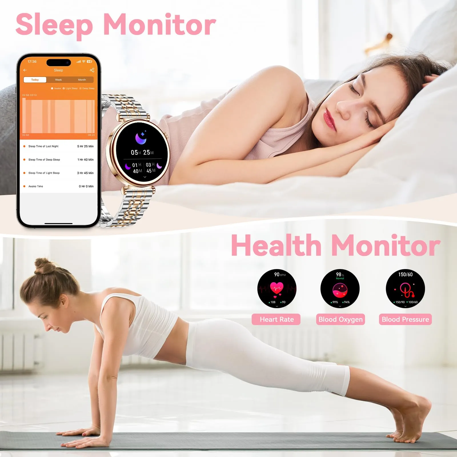 CIVO Smart Watches for Women Fitness: Silver Sport Tracker Health - Blood Pressure Heart Rate Monitor Ladies Smartwatch for Android iOS Phone