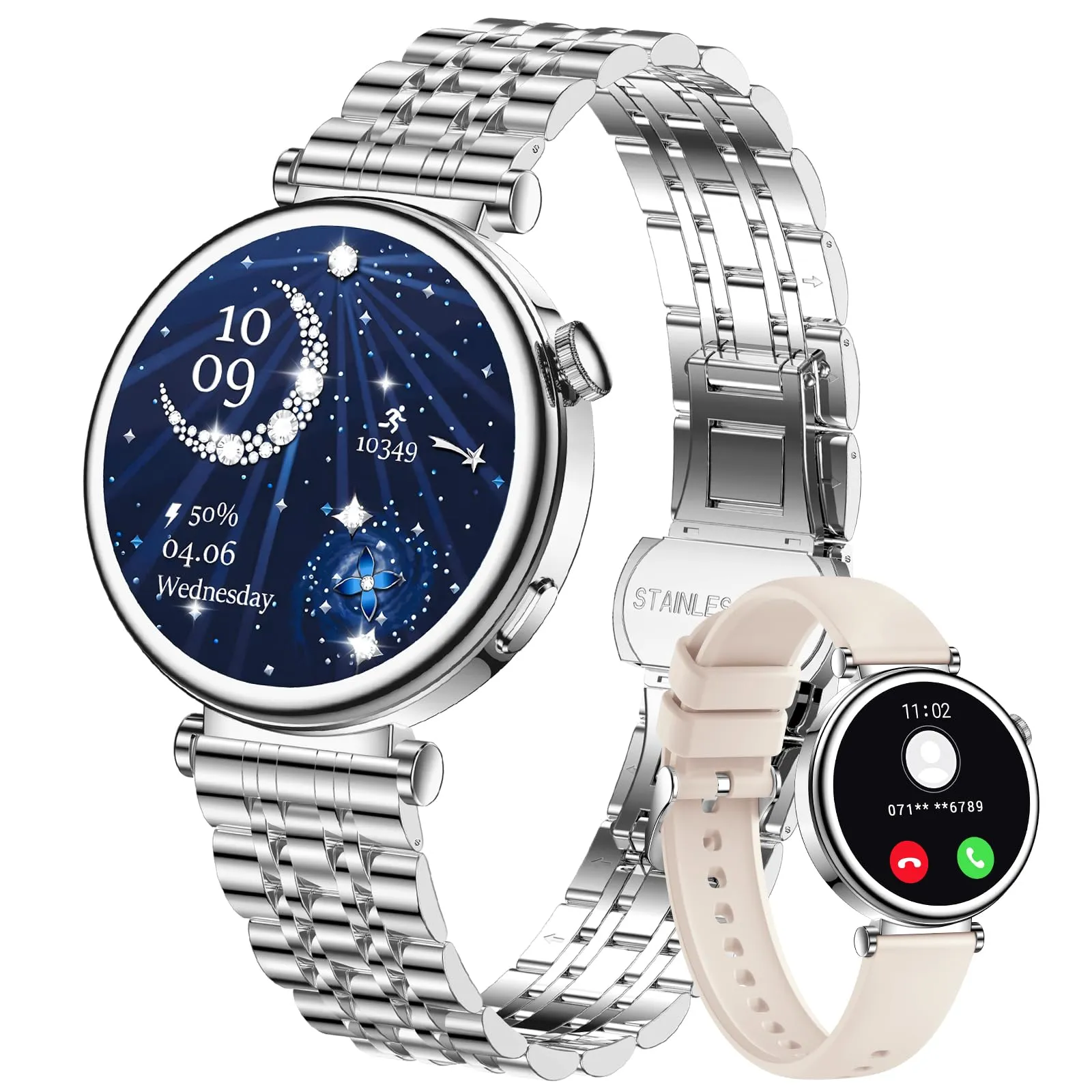 CIVO Smart Watches for Women Fitness: Silver Sport Tracker Health - Blood Pressure Heart Rate Monitor Ladies Smartwatch for Android iOS Phone