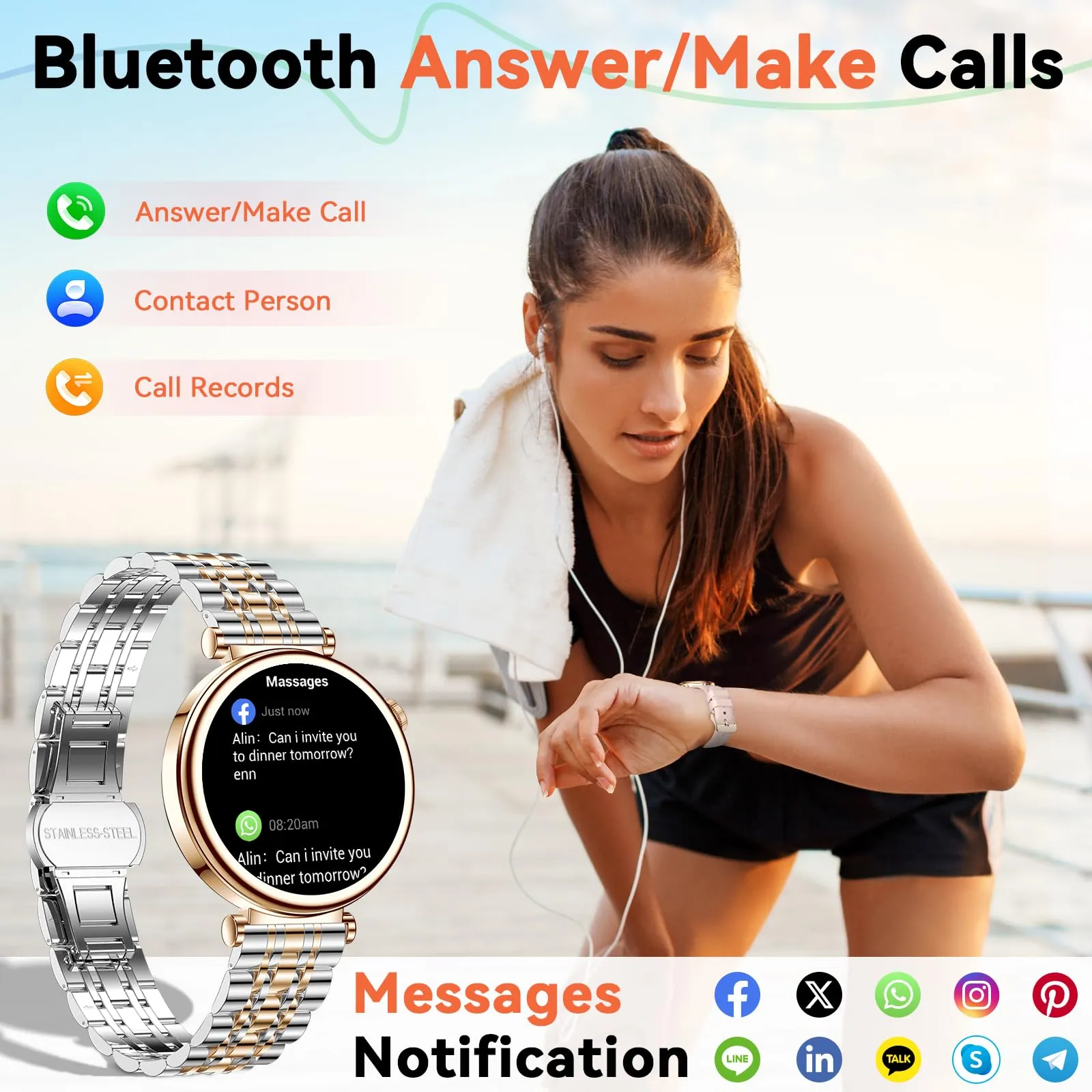 CIVO Smart Watches for Women Fitness: Silver Sport Tracker Health - Blood Pressure Heart Rate Monitor Ladies Smartwatch for Android iOS Phone