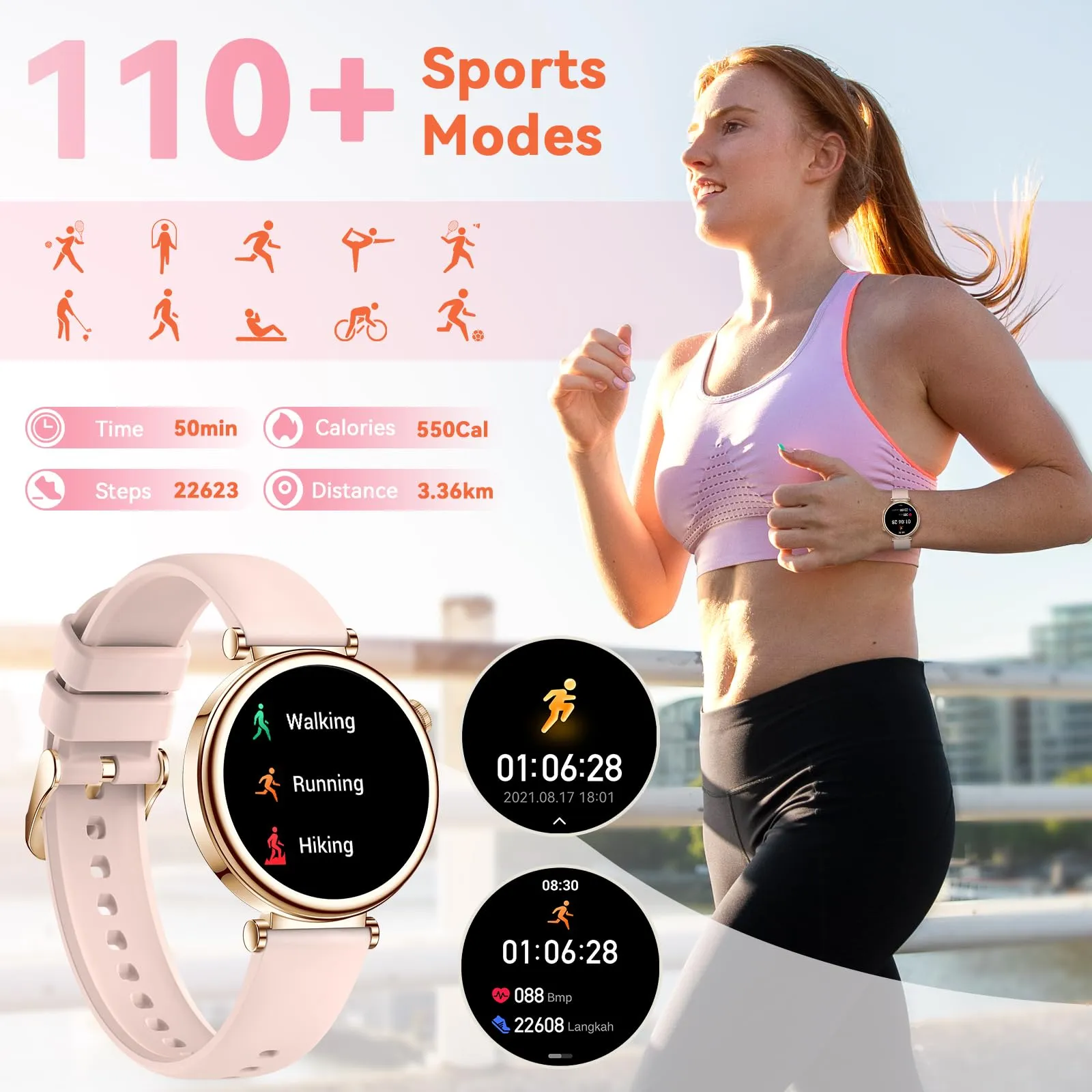 CIVO Smart Watches for Women Fitness: Silver Sport Tracker Health - Blood Pressure Heart Rate Monitor Ladies Smartwatch for Android iOS Phone