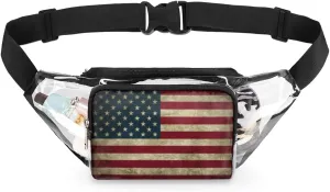 Clear Fanny Pack Stadium Approved Adjustable America Flag Clear Belt Bag Cute Waist Pouch for Women Men Travel Sports Events Hiking Concerts