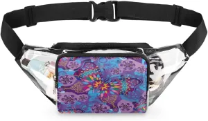 Clear Fanny Pack Stadium Approved Adjustable Art Butterfly Clear Belt Bag Cute Waist Pouch for Women Men Travel Sports Events Hiking Concerts