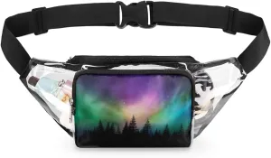 Clear Fanny Pack Stadium Approved Adjustable Aurora Forest Clear Belt Bag Cute Waist Pouch for Women Men Travel Sports Events Hiking Concerts