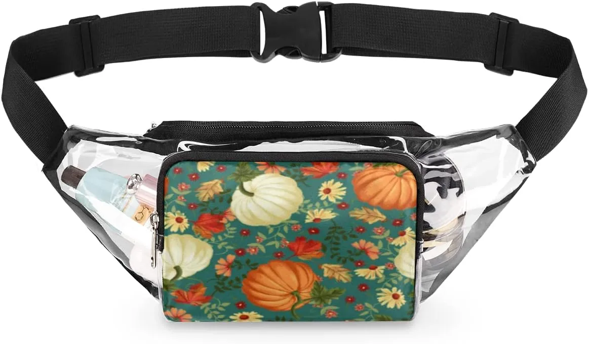 Clear Fanny Pack Stadium Approved Adjustable Autumn Pumpkins Clear Belt Bag Cute Waist Pouch for Women Men Travel Sports Events Hiking Concerts