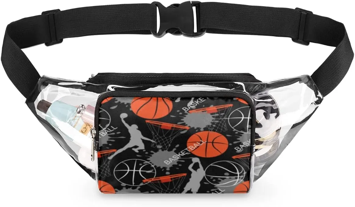 Clear Fanny Pack Stadium Approved Adjustable Basketball Clear Belt Bag Cute Waist Pouch for Women Men Travel Sports Events Hiking Concerts