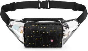 Clear Fanny Pack Stadium Approved Adjustable Black Cat Clear Belt Bag Cute Waist Pouch for Women Men Travel Sports Events Hiking Concerts