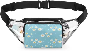 Clear Fanny Pack Stadium Approved Adjustable Blue Daisy Clear Belt Bag Cute Waist Pouch for Women Men Travel Sports Events Hiking Concerts