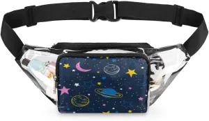 Clear Fanny Pack Stadium Approved Adjustable Cartoon Galaxy Clear Belt Bag Cute Waist Pouch for Women Men Travel Sports Events Hiking Concerts