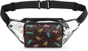 Clear Fanny Pack Stadium Approved Adjustable Cartoon Rocket Clear Belt Bag Cute Waist Pouch for Women Men Travel Sports Events Hiking Concerts
