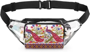 Clear Fanny Pack Stadium Approved Adjustable Color Peacock Flower Clear Belt Bag Cute Waist Pouch for Women Men Travel Sports Events Hiking Concerts