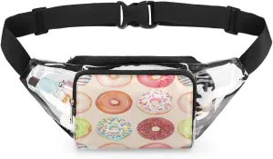 Clear Fanny Pack Stadium Approved Adjustable Colorful Donuts Clear Belt Bag Cute Waist Pouch for Women Men Travel Sports Events Hiking Concerts