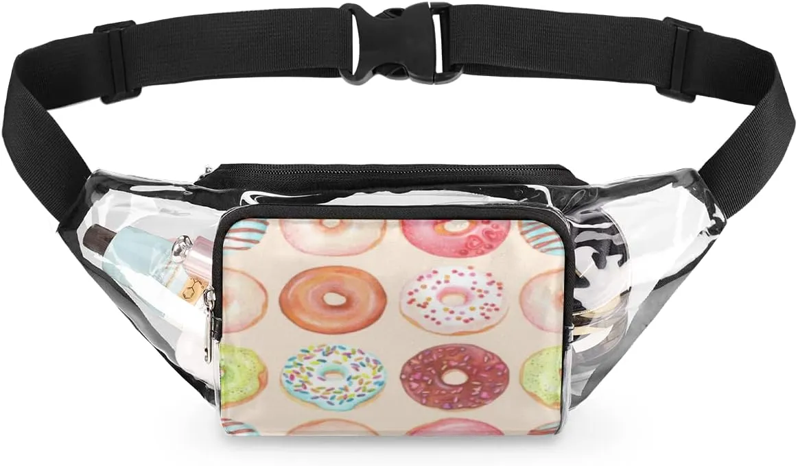 Clear Fanny Pack Stadium Approved Adjustable Colorful Donuts Clear Belt Bag Cute Waist Pouch for Women Men Travel Sports Events Hiking Concerts