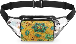 Clear Fanny Pack Stadium Approved Adjustable Compact Flower Clear Belt Bag Cute Waist Pouch for Women Men Travel Sports Events Hiking Concerts