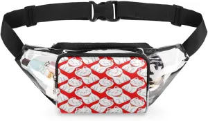 Clear Fanny Pack Stadium Approved Adjustable Cut Fortune Cat Clear Belt Bag Cute Waist Pouch for Women Men Travel Sports Events Hiking Concerts