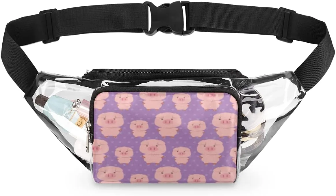 Clear Fanny Pack Stadium Approved Adjustable Cute Animal Pig Clear Belt Bag Cute Waist Pouch for Women Men Travel Sports Events Hiking Concerts