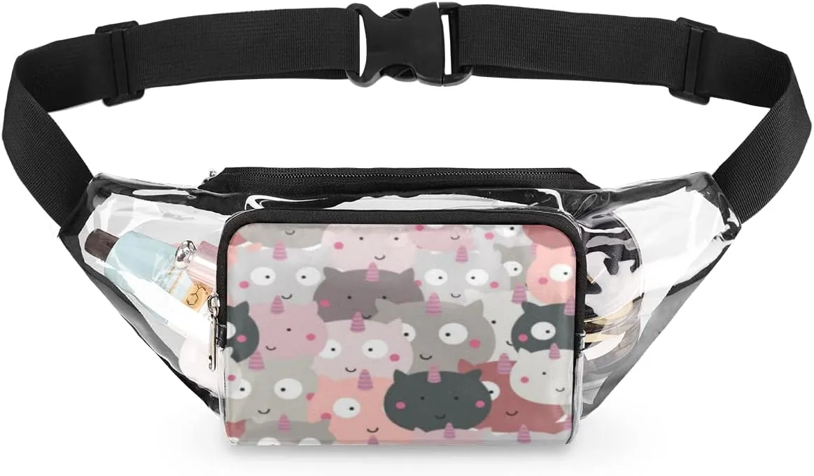 Clear Fanny Pack Stadium Approved Adjustable Cute Cartoon Animal Clear Belt Bag Cute Waist Pouch for Women Men Travel Sports Events Hiking Concerts