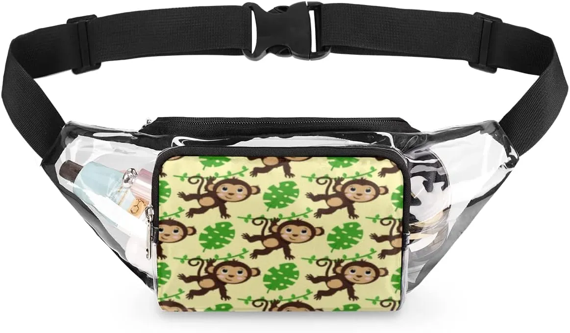Clear Fanny Pack Stadium Approved Adjustable Cute Cartoon Monkey Clear Belt Bag Cute Waist Pouch for Women Men Travel Sports Events Hiking Concerts