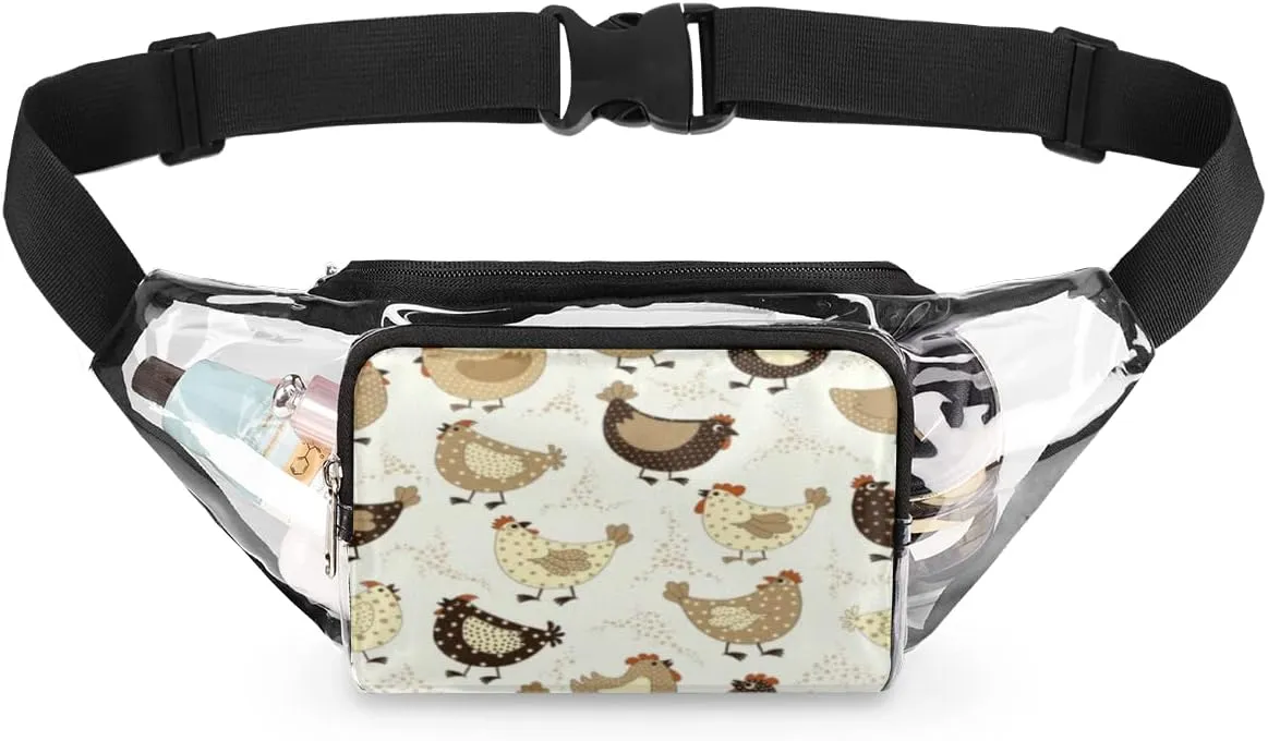 Clear Fanny Pack Stadium Approved Adjustable Cute Chicken Clear Belt Bag Cute Waist Pouch for Women Men Travel Sports Events Hiking Concerts