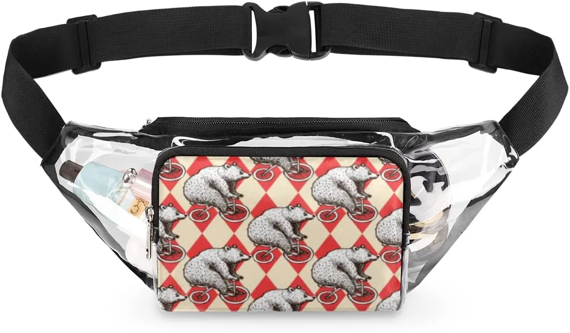 Clear Fanny Pack Stadium Approved Adjustable Cute Elephant Pattern Clear Belt Bag Cute Waist Pouch for Women Men Travel Sports Events Hiking Concerts
