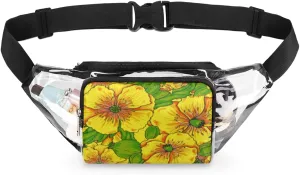 Clear Fanny Pack Stadium Approved Adjustable Falling Leaves Floral Clear Belt Bag Cute Waist Pouch for Women Men Travel Sports Events Hiking Concerts