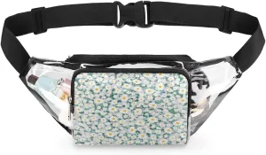 Clear Fanny Pack Stadium Approved Adjustable Floral Daisy Pattern Clear Belt Bag Cute Waist Pouch for Women Men Travel Sports Events Hiking Concerts