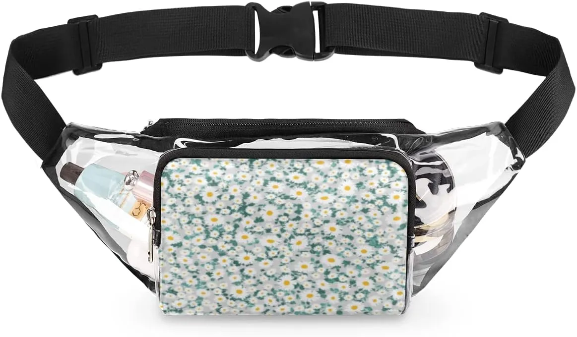 Clear Fanny Pack Stadium Approved Adjustable Floral Daisy Pattern Clear Belt Bag Cute Waist Pouch for Women Men Travel Sports Events Hiking Concerts