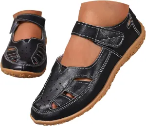 Closed Toe Sandals for Women 2025 Dressy Summer Comfortable Flat Sandals with Arch Support Casual Hollow Out Flat Shoes Wide Width Trendy Sandal Dress Shoes