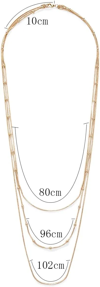 COLORFUL BLING Dainty Gold Chain Beads Statement Necklace Multi-Strand Waterfall Strand Long Chains Strand Necklace for Women Girls Jewelry