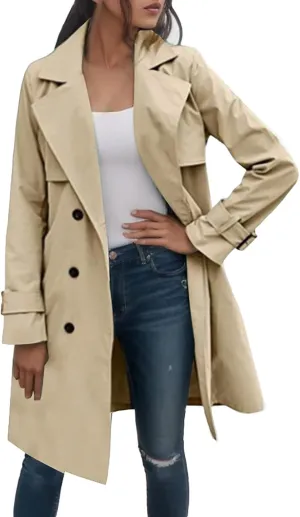 cooki Fall Jackets for Women 2023 Women's Trench Coat Double-Breasted Classic Lapel Overcoat Waterproof Coat Classic Jackets