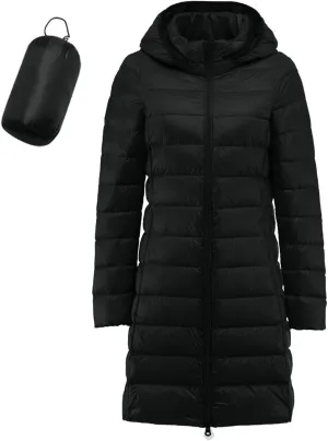 cooki Puffer Jacket Womens Packable Long Slim Fit Lightweight Hooded Down Jacket Quilted Puffer Winter Coats for Women