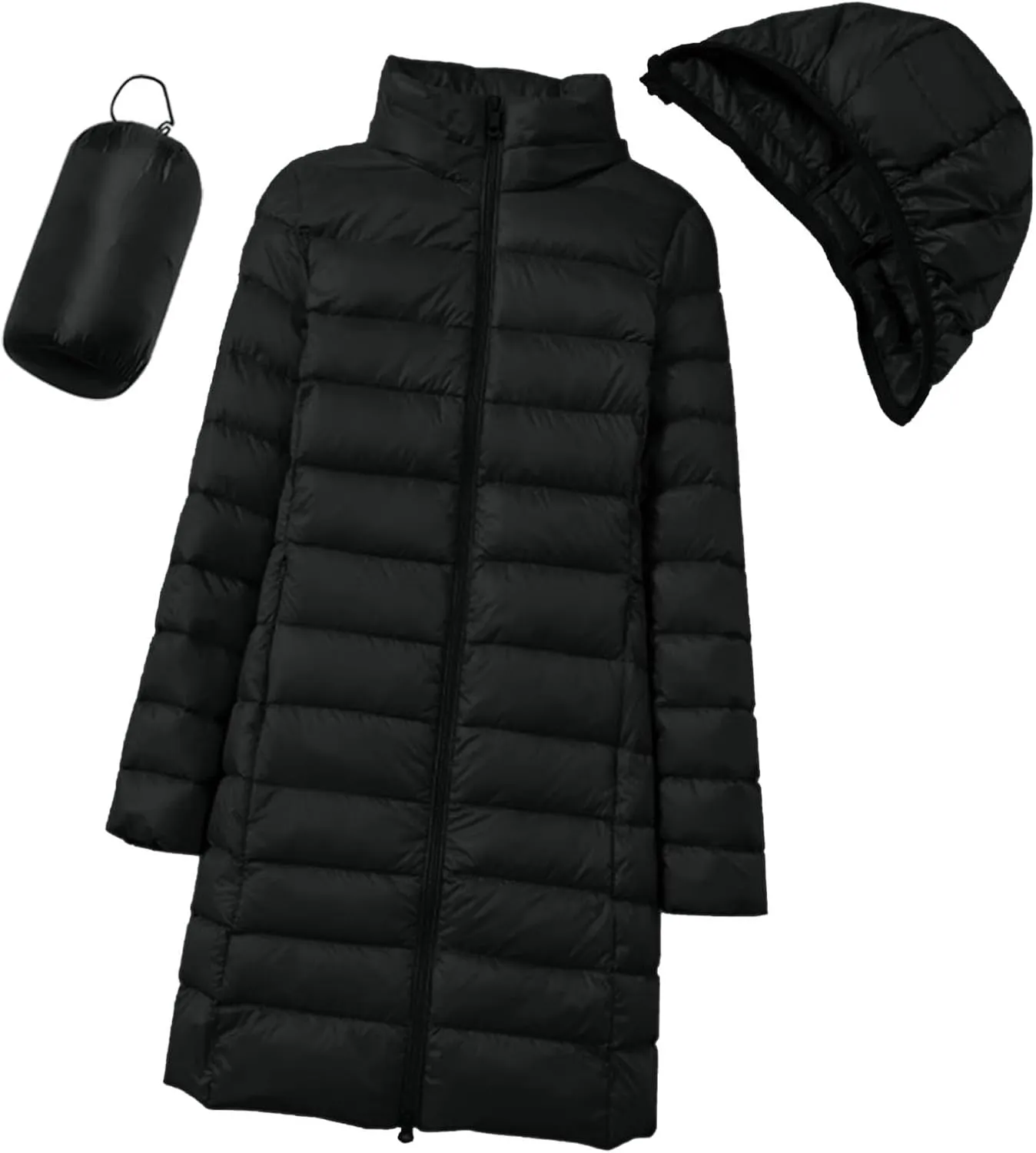 cooki Puffer Jacket Womens Packable Long Slim Fit Lightweight Hooded Down Jacket Quilted Puffer Winter Coats for Women
