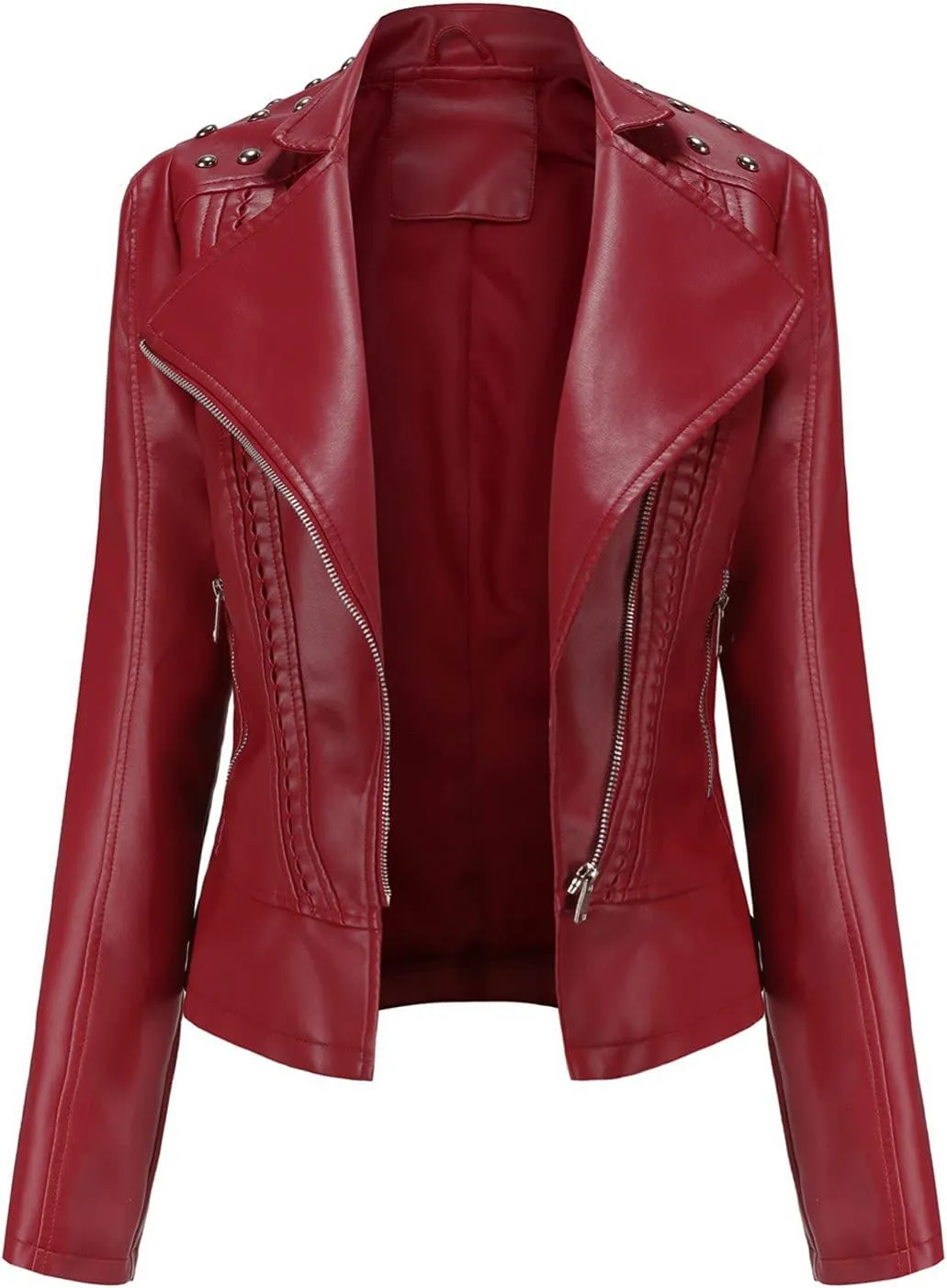 cooki Women's Fashion Slim Fit Zip up Faux Leather Biker Jacket Faux Leather Moto Jacket Casual Short PU Biker Coats