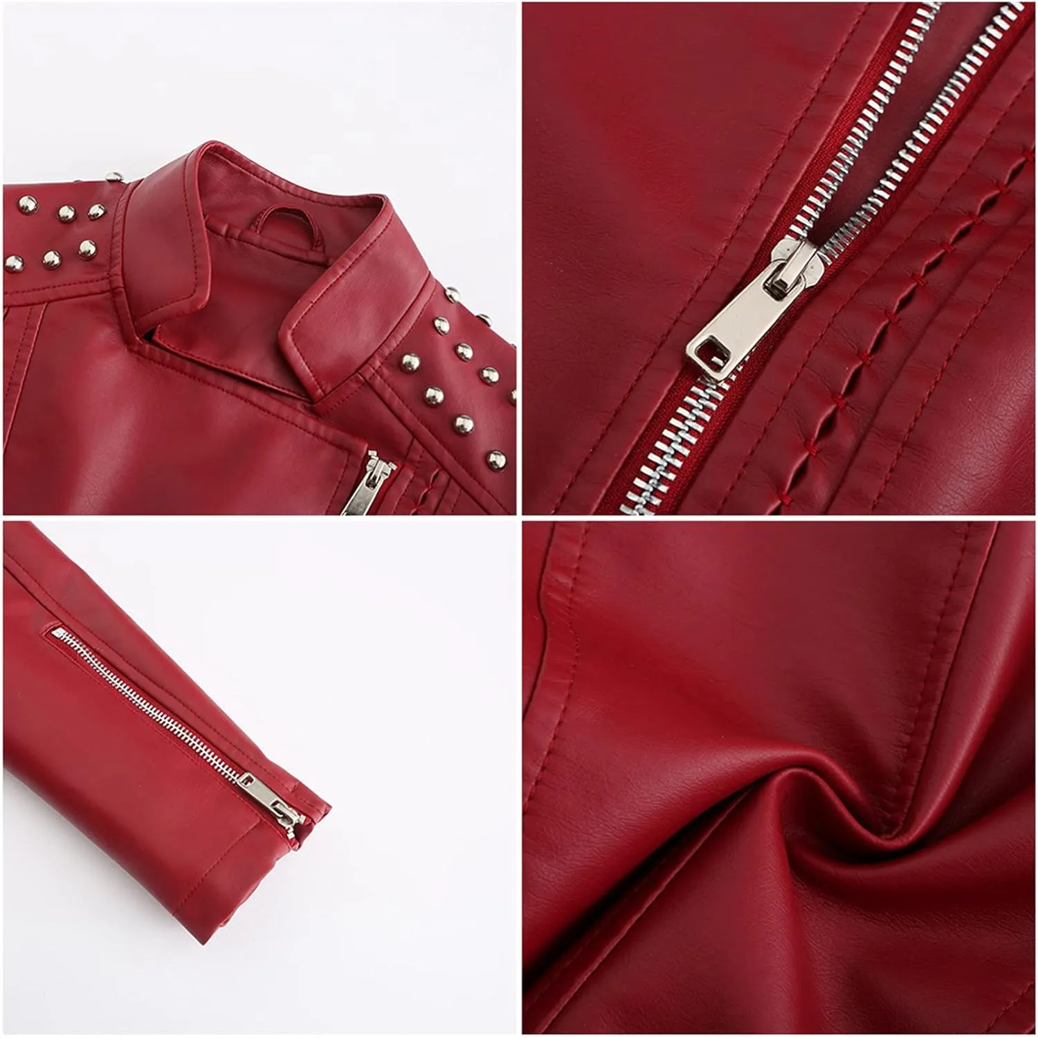 cooki Women's Fashion Slim Fit Zip up Faux Leather Biker Jacket Faux Leather Moto Jacket Casual Short PU Biker Coats