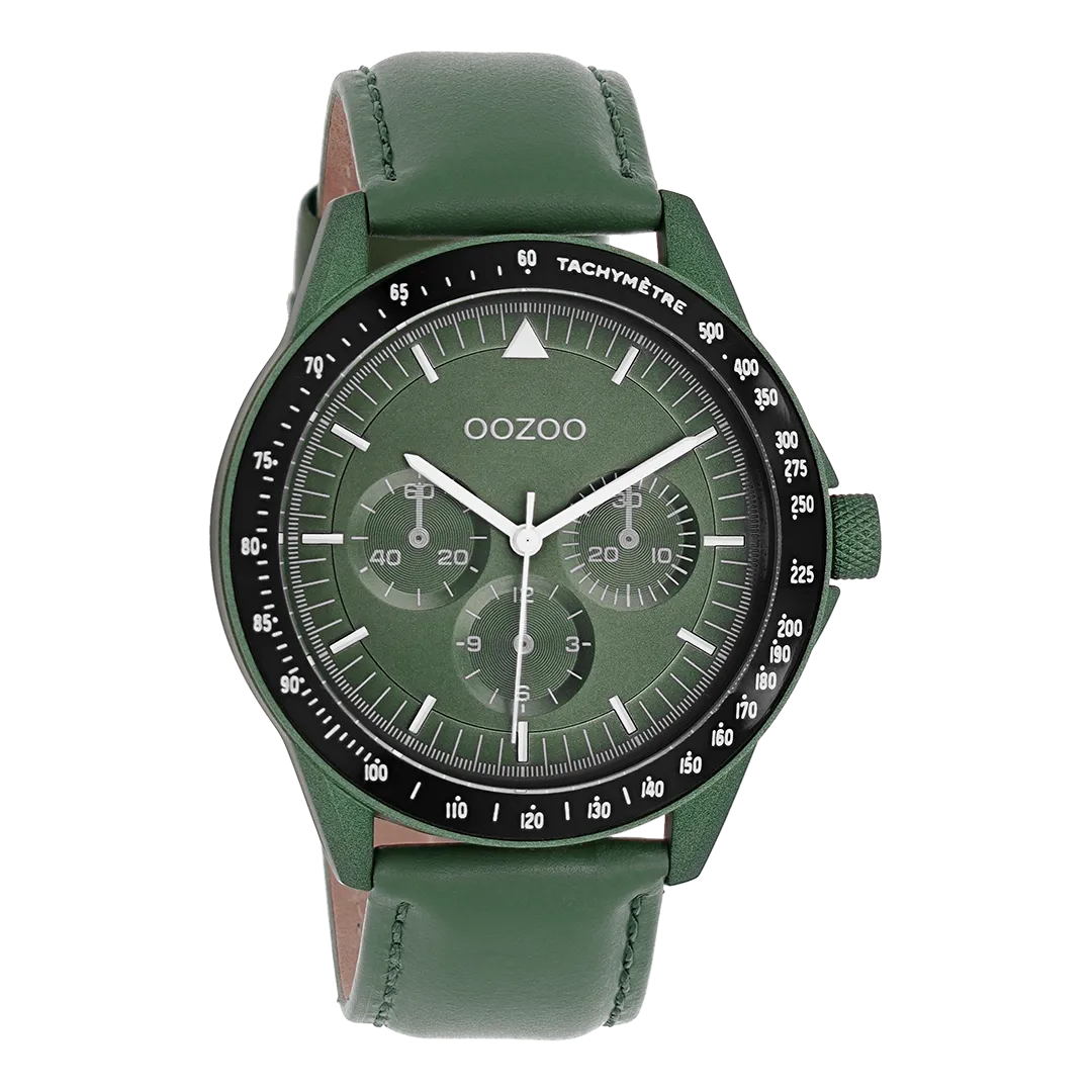 Dark green OOZOO watch with green leather strap - C11111