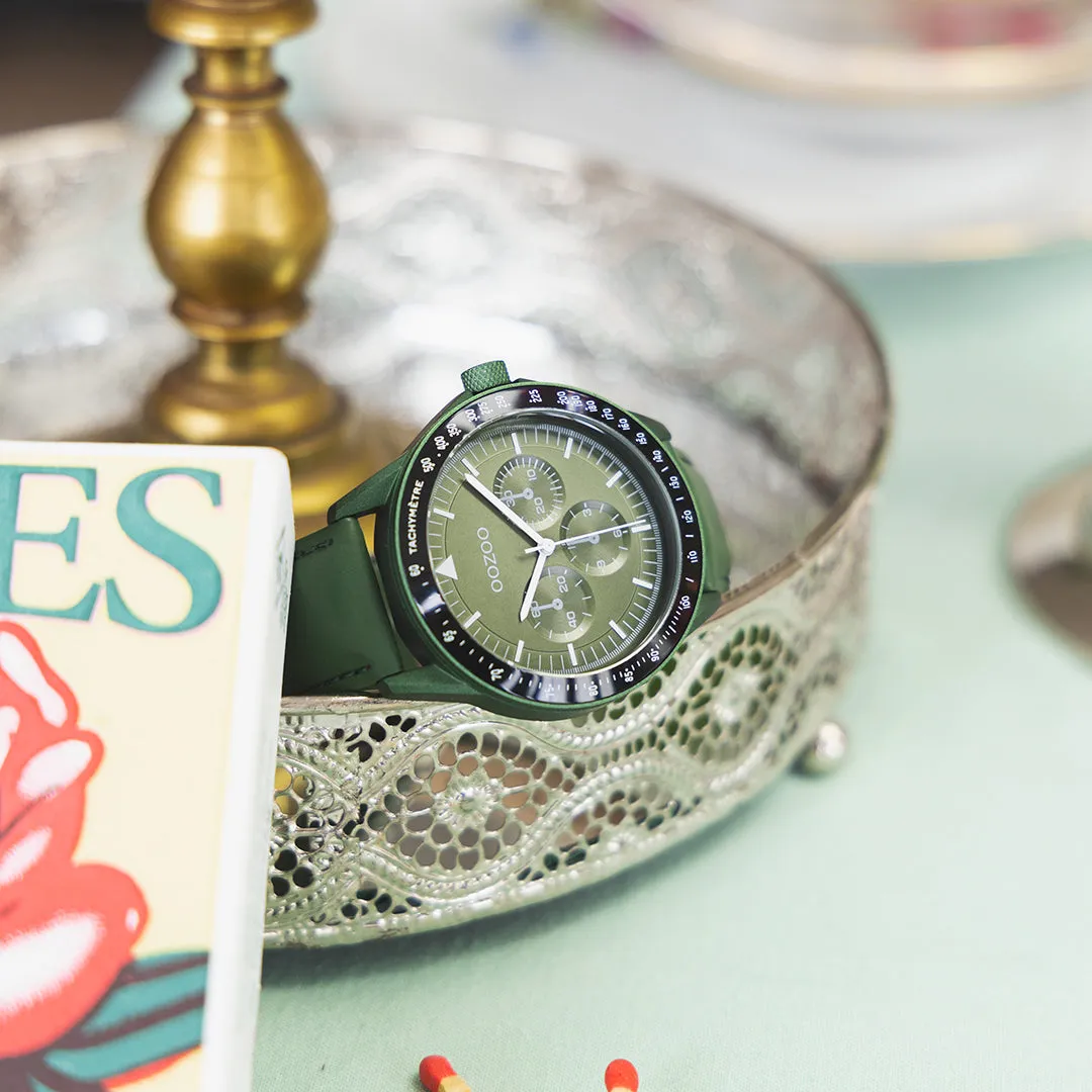 Dark green OOZOO watch with green leather strap - C11111