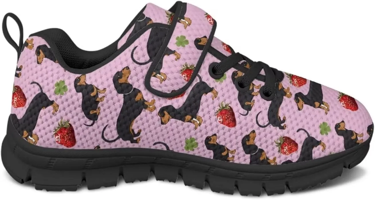 Dog Print Tennis Shoes with Hook & Loop for Kids Non Slip Breathable Strap Athletic Running Shoes for Walking