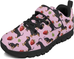 Dog Print Tennis Shoes with Hook & Loop for Kids Non Slip Breathable Strap Athletic Running Shoes for Walking