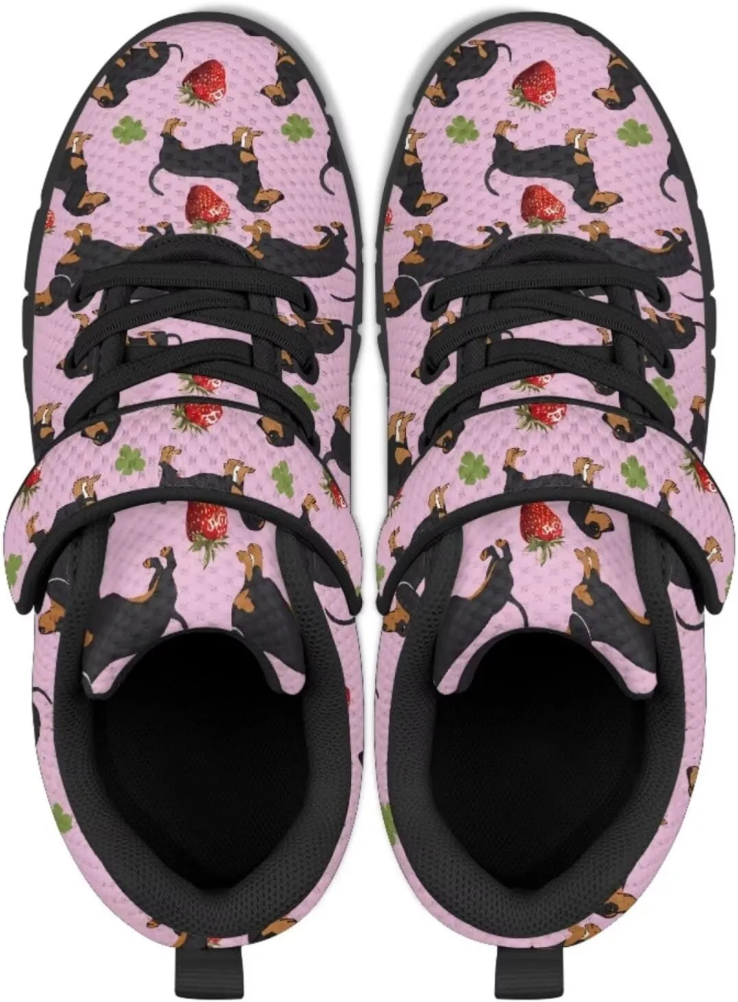 Dog Print Tennis Shoes with Hook & Loop for Kids Non Slip Breathable Strap Athletic Running Shoes for Walking