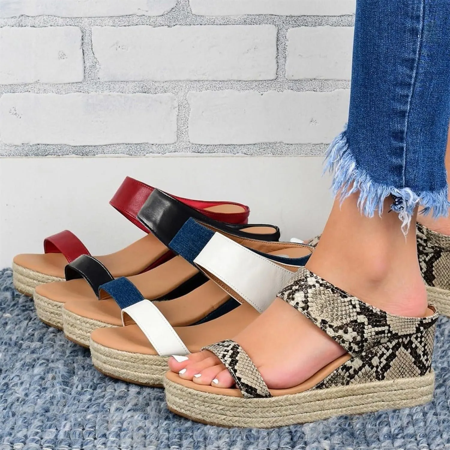 Eduavar Espadrille Sandals for Women, Sandals for Women Casual Summer Travel Beach Sandals Open Toe Slip-on Wedge Sandals